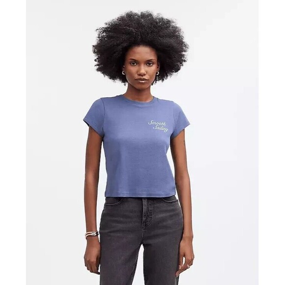 Madewell Tee Womens Medium Day in the Sun Graphic Blue Crewneck Short Sleeve - Picture 1 of 6